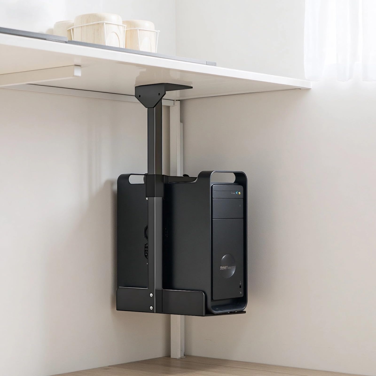Supporto per CPU sotto la scrivania, supporto regolabile in metallo per computer con vassoio inferiore, staffa di supporto per PC desktop per case del computer, altezza e larghezza regolabili, 54,6 x