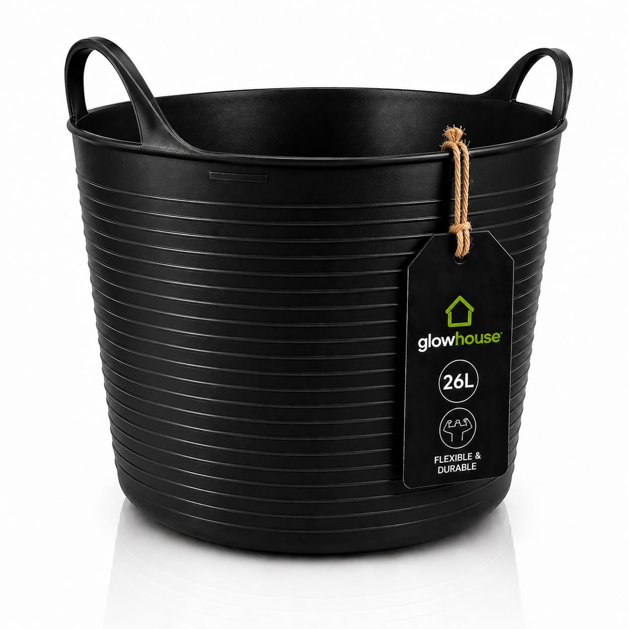 Flexi Buckets Heavy Duty Flexible Tub Trug Strong Multi-Purpose Garden, Stable, Feed, Cleaning & Storage Bucket Durable Carry Handles for Home, Garden, DIY & Outdoor Use (Black, 26 Litres Pack of 1)