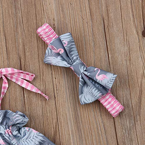 Mlpeerw Newborn Baby Girl Off Shoulder Flamingo Crop Top+Plaid Tutu Shorts Pants+Headbands 3Pcs Outfits Set 18-24 Months thumb #5