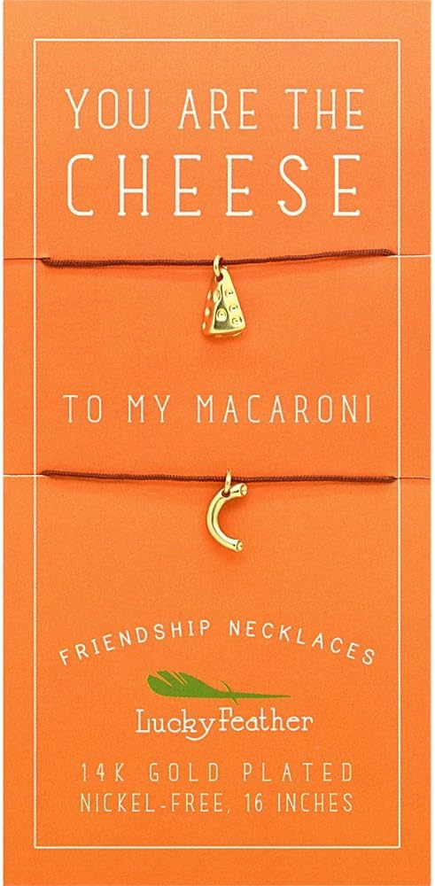 Lucky FeatherFriend Necklaces for Women and Teenagers - 14K Gold Dipped on 16" Chord - Ideal Friend Gifts (Mac & Cheese)