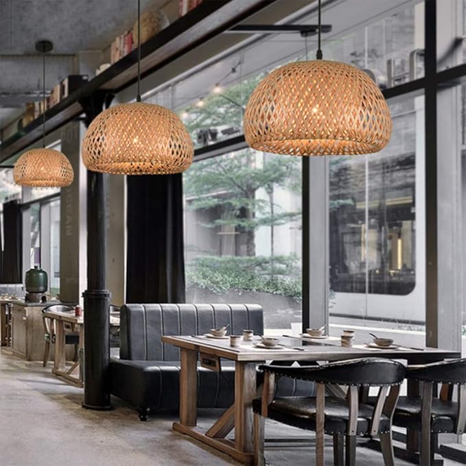 DBXD Kroonluchter bamboe lampenkap handgeweven, slaapkamer woonkamer plafond kroonluchter eetkamer bamboe lamp hanglamp, E27, B, 30 * 18cm retro stijl lamp photo 3