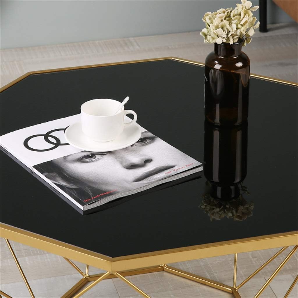 八角形の錬鉄製のコーヒーテーブル、透明な強化ガラス、家庭用リビング