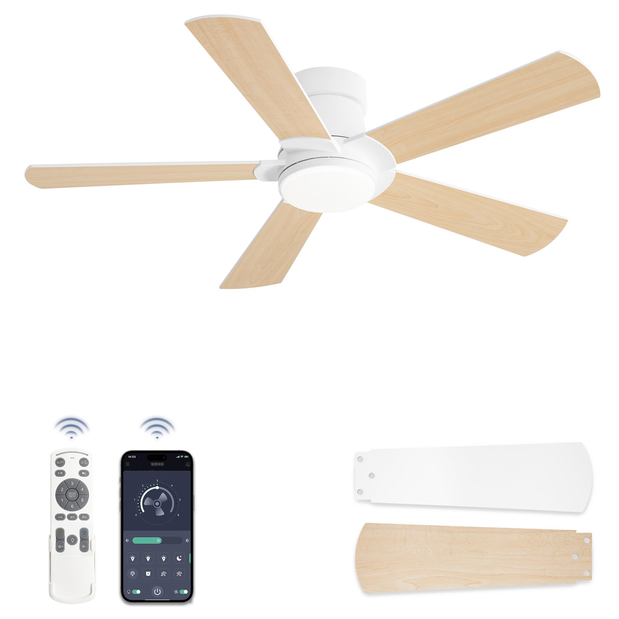 ZMISHIBO Ventilateur de Plafond avec Lumière LED Ø 107 cm, Moteur DC Silencieux, Contrôle par APP et Télécommande, 6 Vitesses, Dimmable
