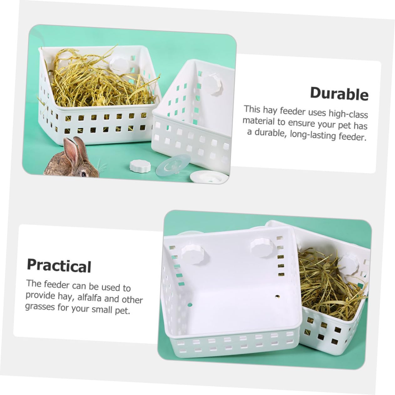 Râtelier à Foin pour Lapin à Fixation, Lot de 2, Plastique Blanc