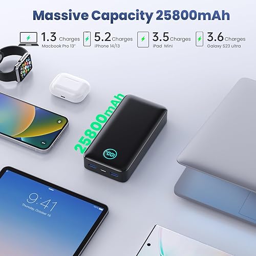 Miniatura 3 de Banco de energía de 25800 mAh, cargador portátil USB C de 65 W, cargador de batería PD QC de carga rápida de 3 salidas, pantalla LCD, para laptop,