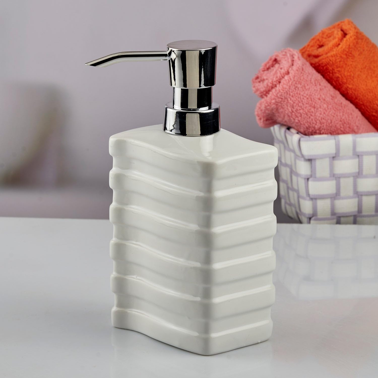 SaSaSa Ceramic Soap Dispenser for Bathroom handwash, refillable Pump Bottle for Kitchen Hand wash Basin, Set of 1, White (10614) 2
