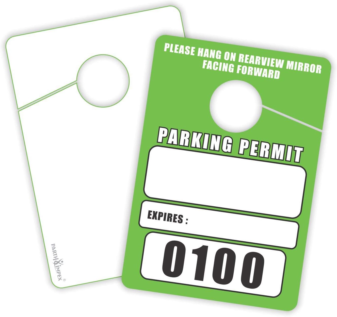 Parking Permit Hang Tags Blank Temporary Pass (Pack of 100) Car Vehicle Parking Management Green 3.30 x 4.75 inches (0001 to 0100) Numbered