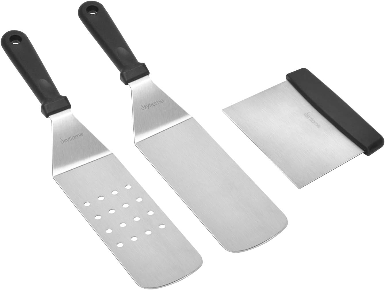 Skyflame3 Piece Griddle Accessories Kit, Stainless Steel Professional Long BBQ Grill Spatula/Turner & Scraper Set for Flat Top Grill Hibachi Camping Cooking