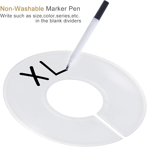 Miniatura 2 de Paquete de 20 separadores de tamaño de perchero, perchas redondas para armario, divisores de armario con 1 rotulador para organización de ropa