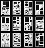 Bullet Journal Stencil,GEOTEL Easy Placement Light Ultra Thin Semitransparent Plastic Planner Stencils Journal/Notebook/Diary/Scrapbook DIY Drawing Template Stencil 4x7 Inch, 12 Pieces