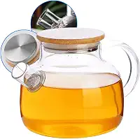 Chaleira De Vidro Borossilicato Tampa de Bambu 1 Litro