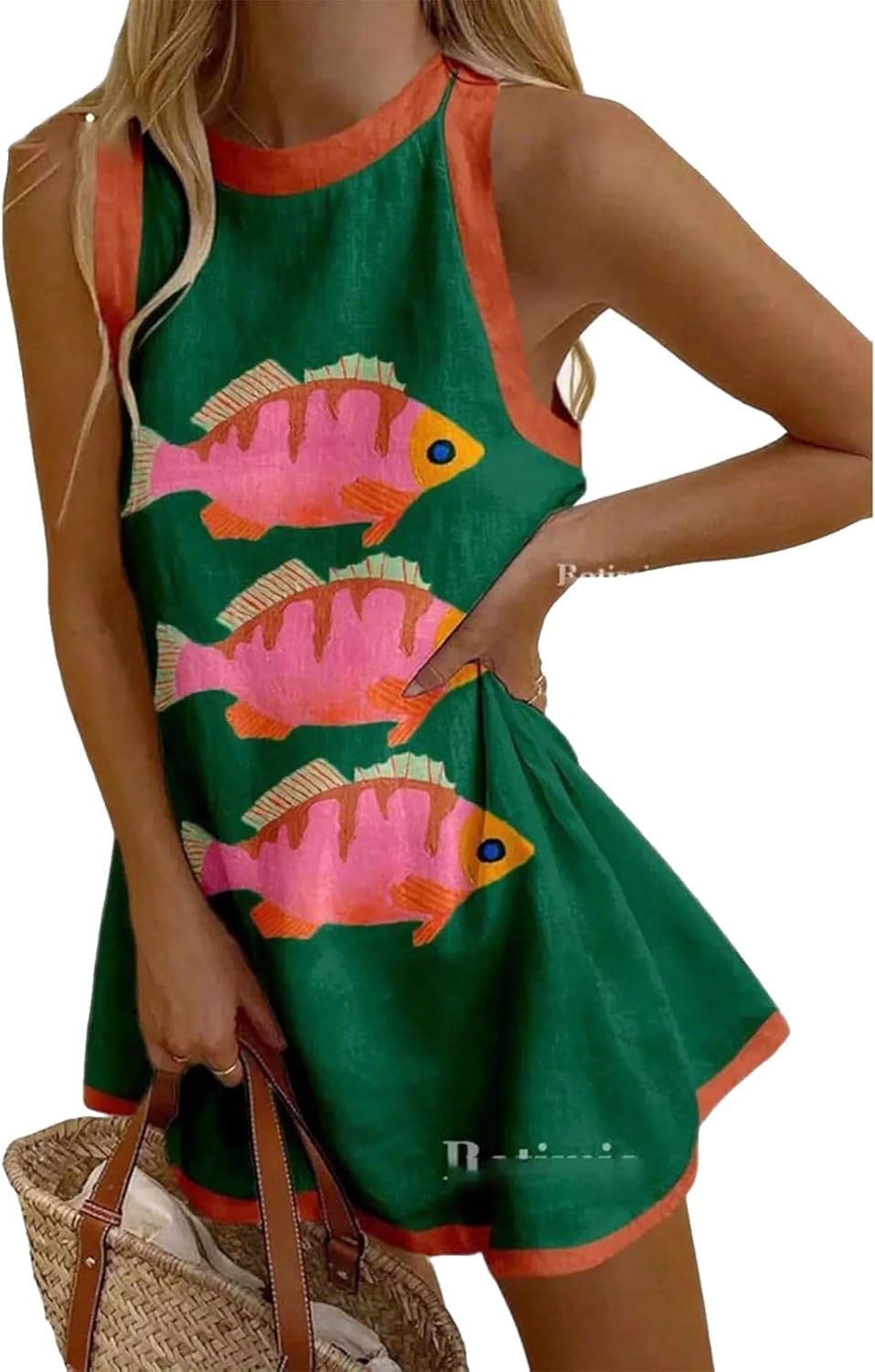 Womens Lobster Print Y2K Sleeveless Sundress Graphic Beachwear Tank
