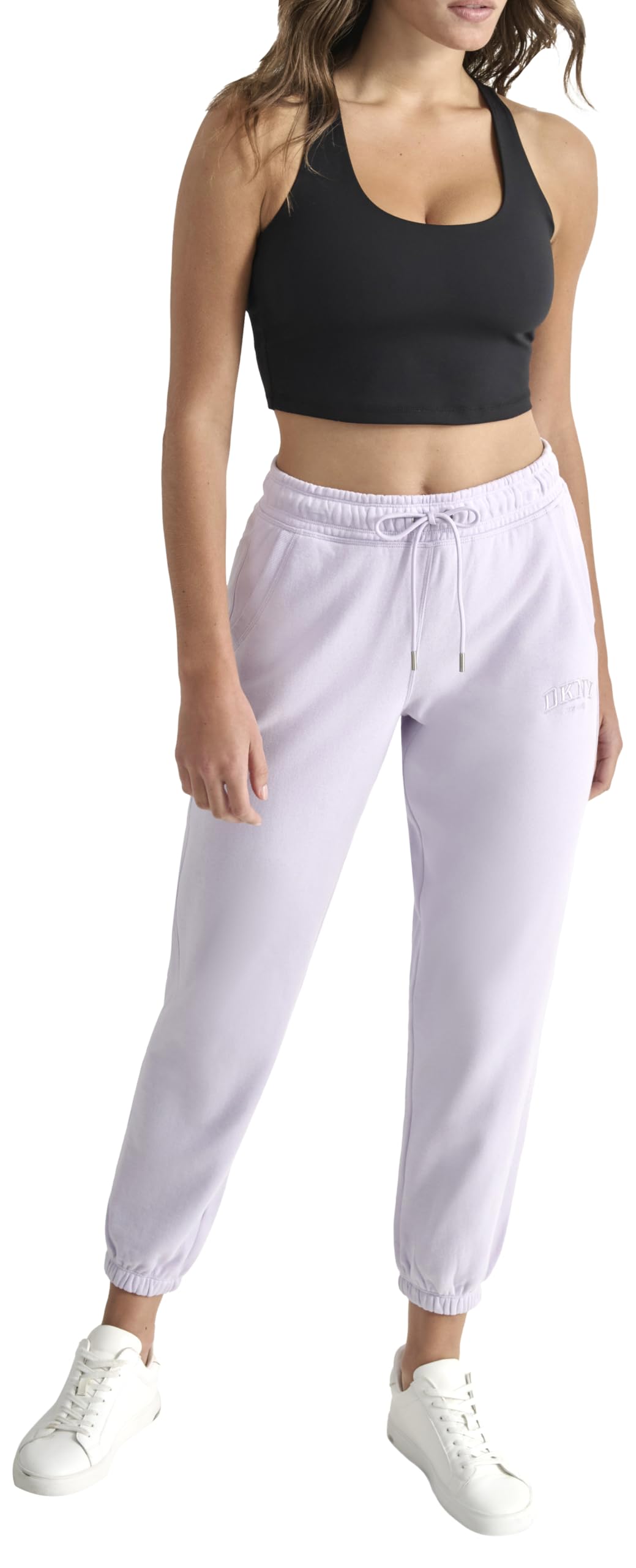 DKNY, Women's Varsity Embroidered Logo Relaxed Jogger with Pockets, Orchid, L, Orchid, L