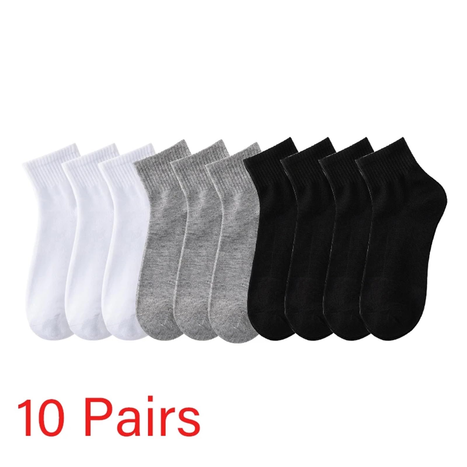 Socquettes Homme Lot de 10 paires chaussettes en coton respirantes for homme, couleur unie, noir et blanc, style décontracté, simple polyvalent, for le sport