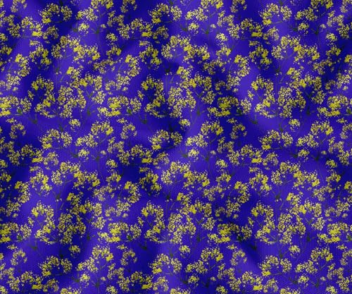 Soimoi Bleu Canard de Coton en Tissu Moutarde Jaune Feuilles Tissu Imprime par Metre 58 Pouce Large