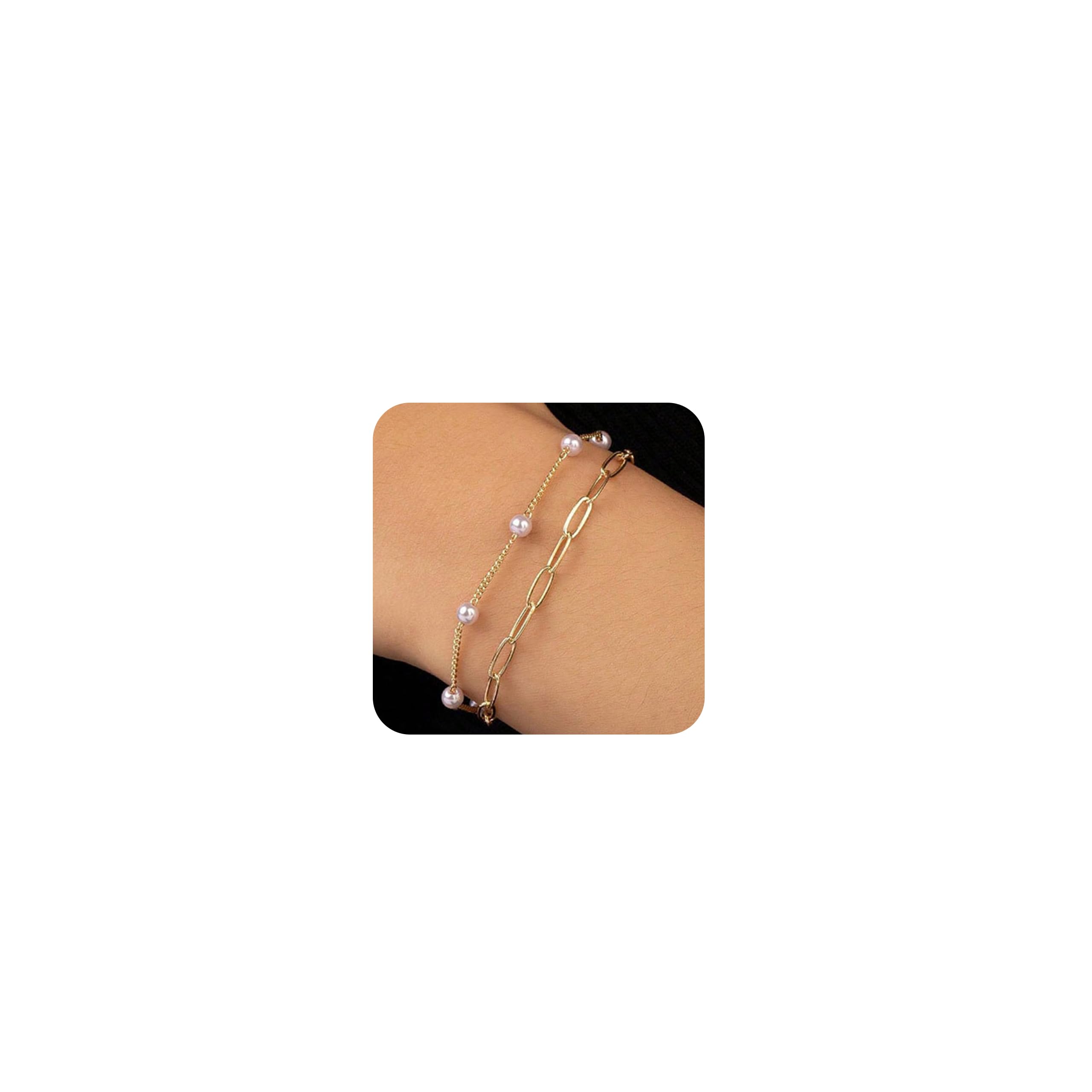 Pearl Bracelet Pearl Bracelets for Women Dainty Gold Charm Bracelet Pearl Hand Chain Bracelet Wedding Jewelry for Brides Bridesmaid Gifts