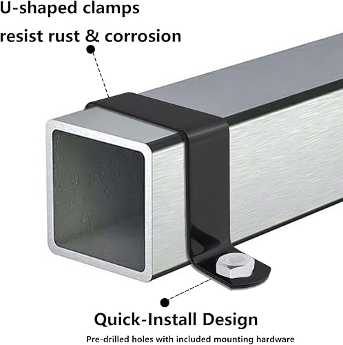 Miniatura 3 de Semetall Abrazadera de tubo cuadrado de 2 x 2 pulgadas, abrazaderas resistentes en forma de U de acero inoxidable, paquete de 8 soportes de tubería