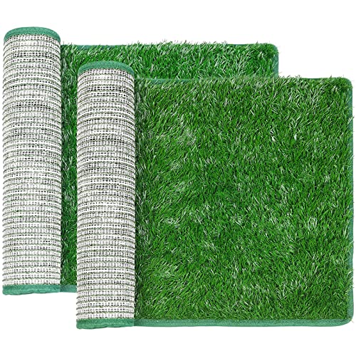 Image of LOOBANI Dog Grass Pee Pads, 18.1x28.1in Artificial Grass Pad for Potty Tray | 2 Pack, Hemmed Edge, Fake Grass for Dogs to Pee On, Washable, Replacement Turf, Outdoor Indoor Pee Grass Patch, Easy to Clean