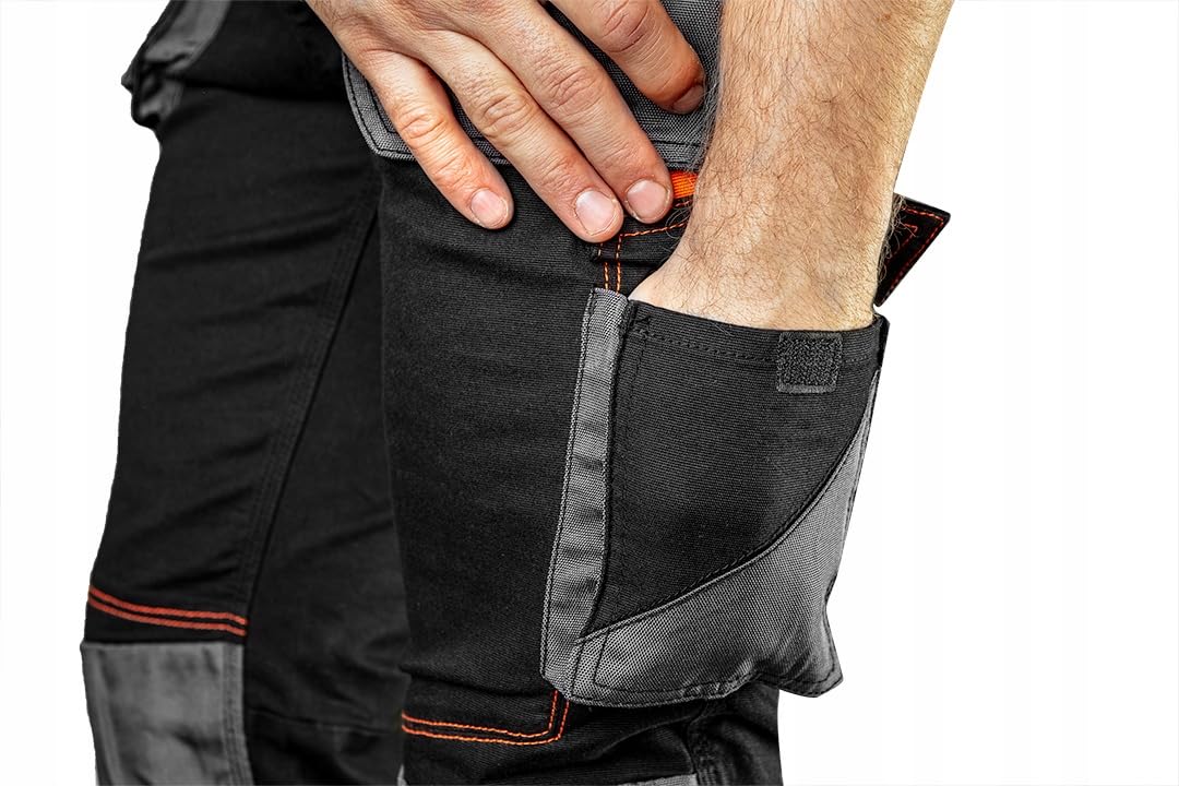 NEO TOOLS HD Slim Arbeitshose - Robuste, Moderne Stretch-Arbeitshose mit Kniepolstertaschen, reflektierenden Zonen, XS-3XL, Oxford-Verstärkungen & Baumwollgürtel, für Profis