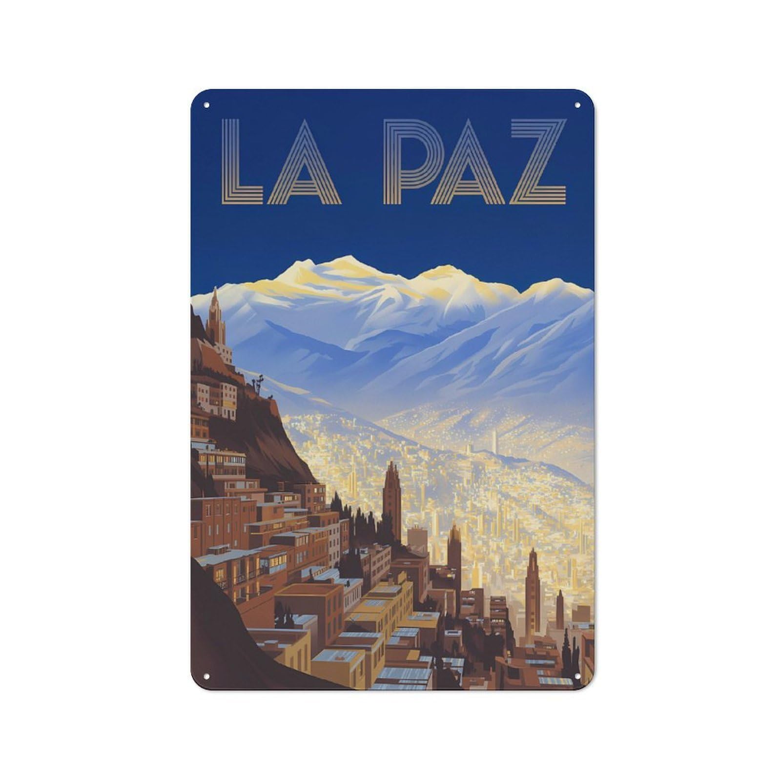 Cosy La Paz Cityscape with Mountains Metal Plaque 30x20cm, Kitchen Wall Decor for Kitchen, Cafe, Pantry Or Dining Room
