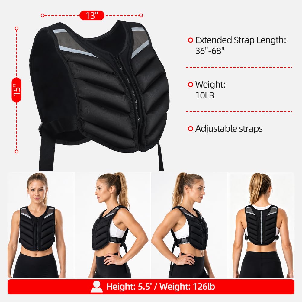 Abahub Chaleco de peso 10 lb (aprox. 4,5 kg) para hombre y mujer, con cremallera, con franja reflectante, chaleco de peso para entrenamiento, entrenamiento de fuerza, correr, caminar, fitness