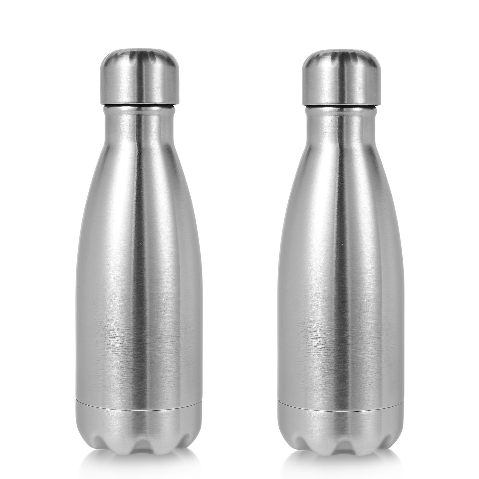 Volhoply 350ml/12oz Small Water Bottle Stainless Steel, BPA Free Insulated Water Bottles, Double Wall Cola Shape Flask, Keeps Cold 24 Hours and Hot 12 Hours for Kids Handbag (Silver,2)
