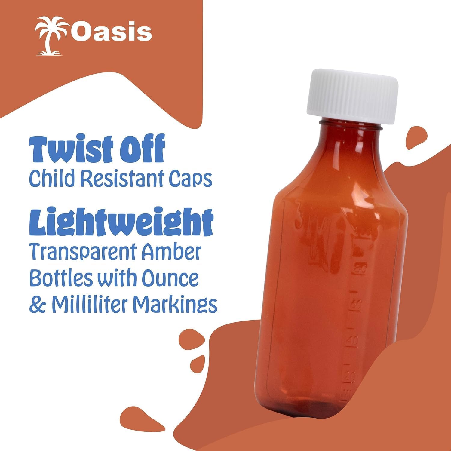 Plastic Amber Oval Liquid Medicine Bottles, 4oz, 200 Count, Child Resistant Cap/Safety Lid, Pharmacy Prescription Dispensing Bottle