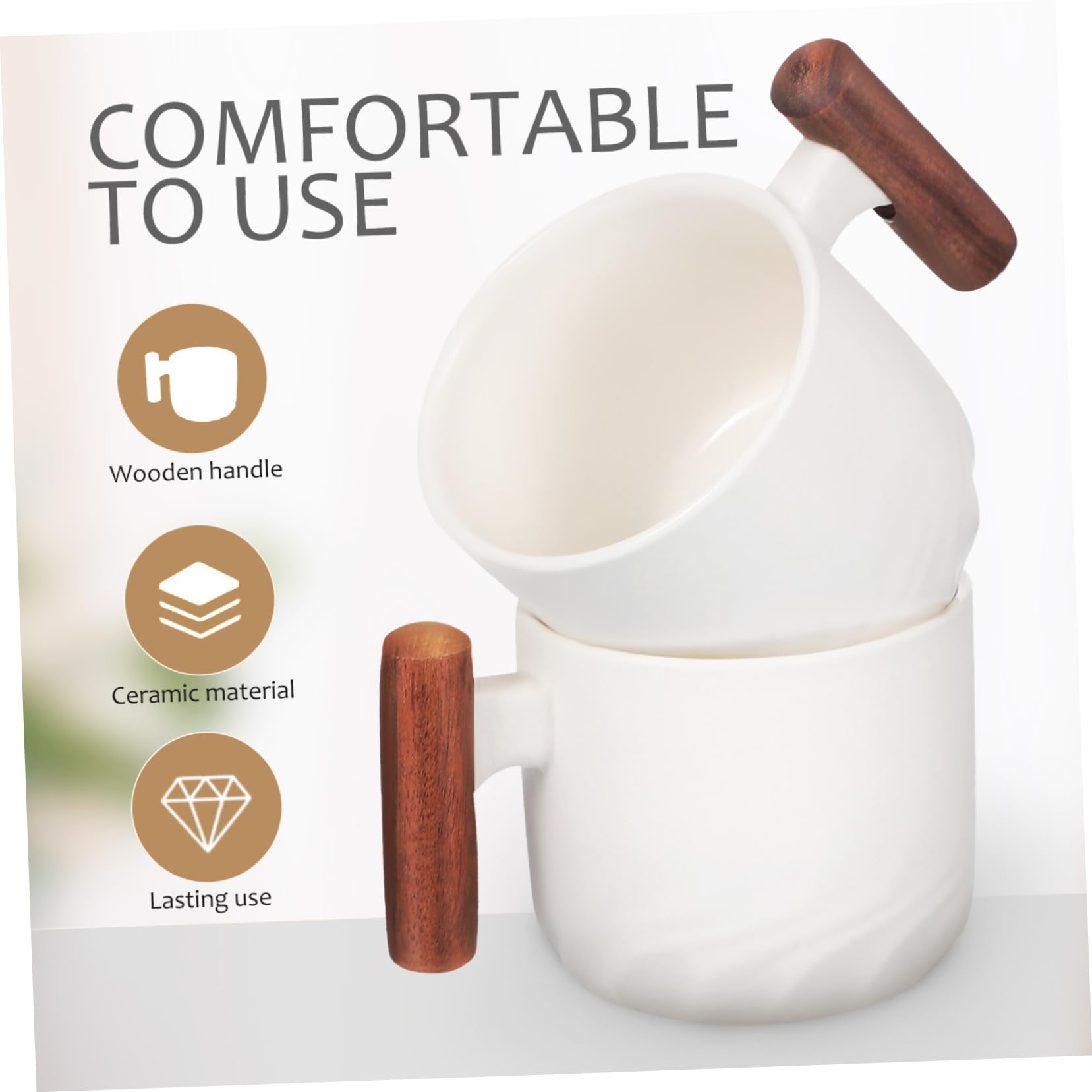 4 Stück Keramik Espressotassen mit Holzgriff Weiß Kompakt Angenehmes Trinken für Kaffee