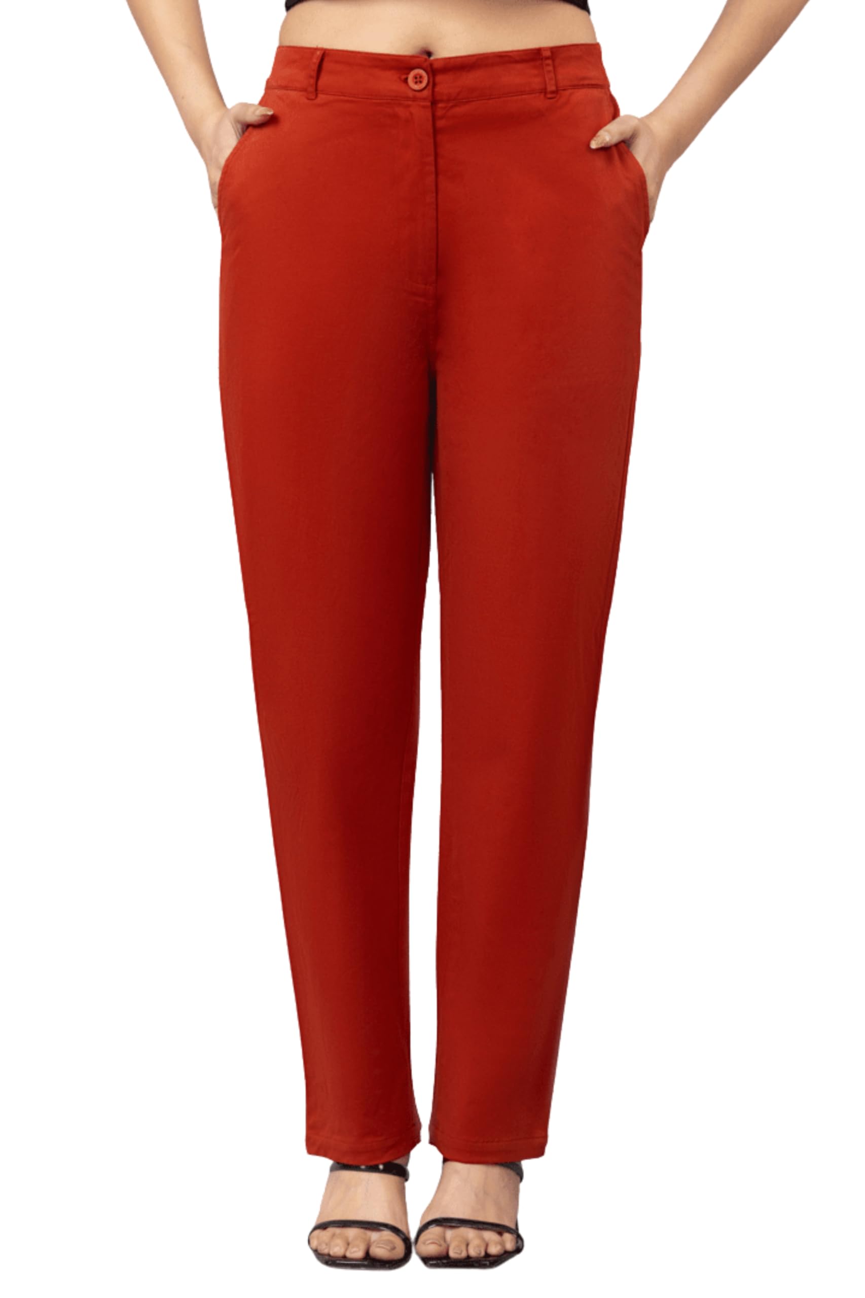 mlada High Waist Cotton Chinos Pants for Women | Stretchable Solid Straight Fit Trousers | Breathable Pants with 2 Side Seam Pockets | Formal Cotton Solid Trousers for Office Casuals-picture-46