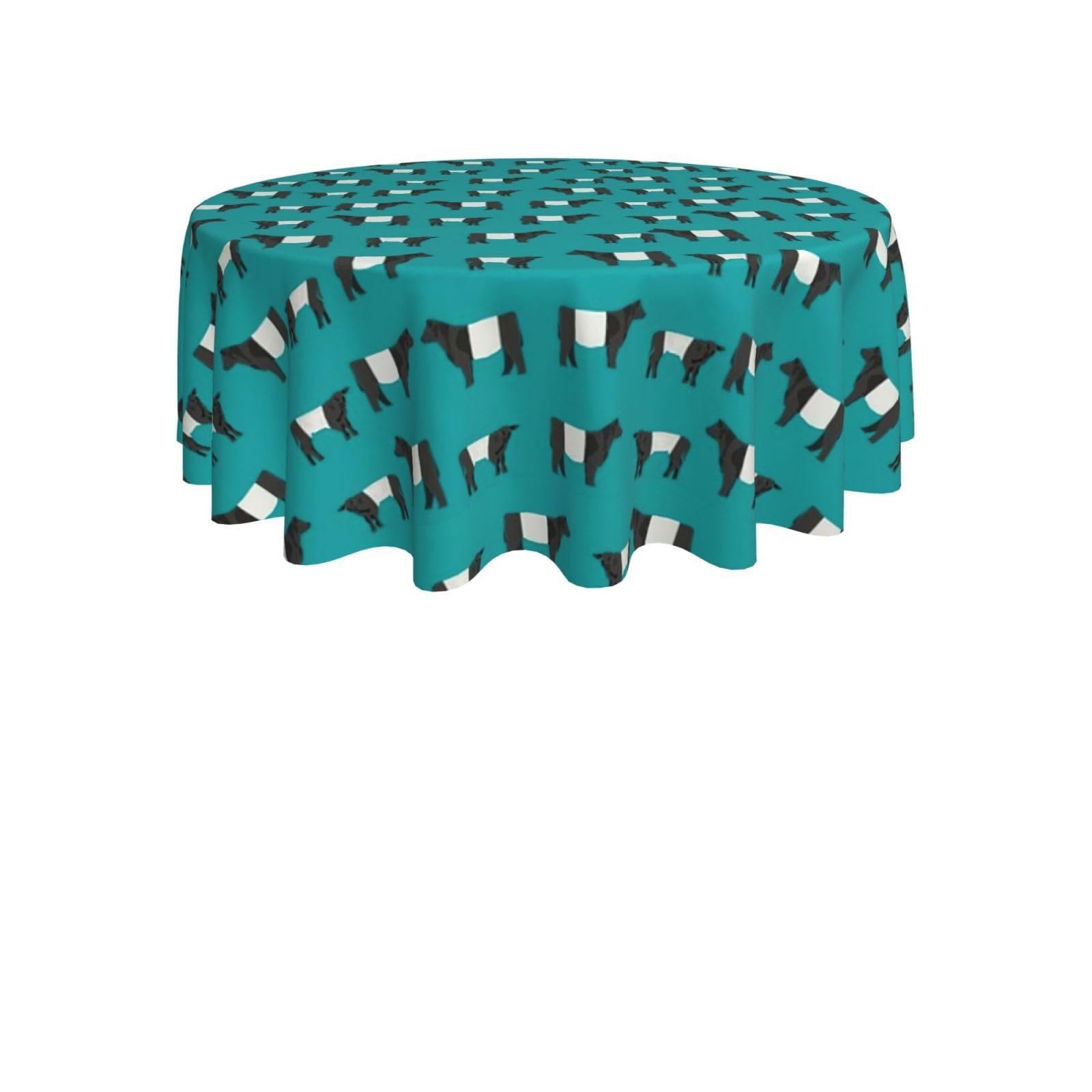 ENGhjes Galloway Cow Print Round Tablecloth 60in Washable Stainproof Polyester Cloth for Kitchen Idea