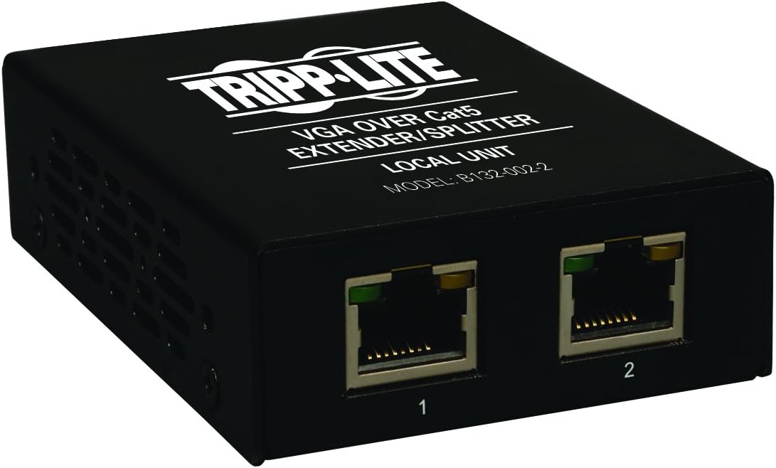 Tripp Lite 4-Port VGA with Audio Over Cat5/Cat6 Extender/Splitter, Box-Style Transmitter with EDID, 1920x1440 at 60Hz, Up to 1000-ft. (B132-004A-2) Black