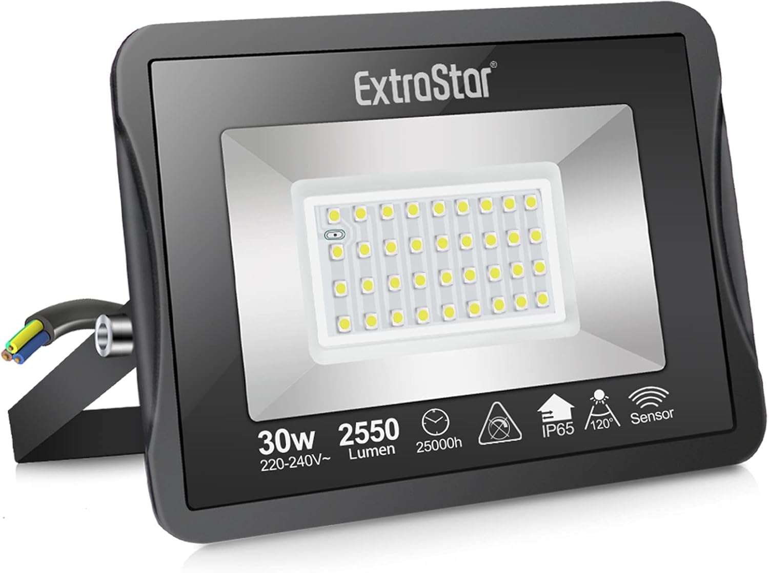 EXTRASTAR 30W LED Floodlight with Motion Sensor, 2550LM Outdoor LED