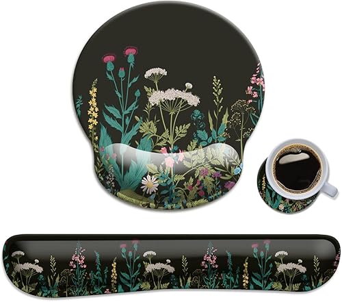 Ergonomic Mouse Pad with Wrist Rest and Keyboard Wrist Rest, Memory Foam Wrist Rest for Computer Keyboard, Easy Typing, Pain Relief, Mouse Pad Wrist