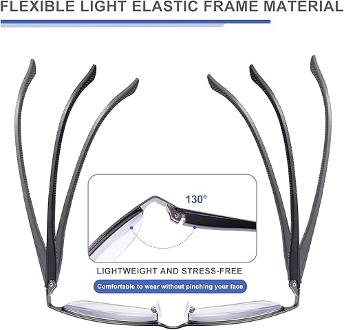 Miniatura 4 de OKH Men's Reading Glasses Blue Light Blocking Steel Metal Frame Rectangle Clear Lens Spring Hinges Anti Glare Glasses