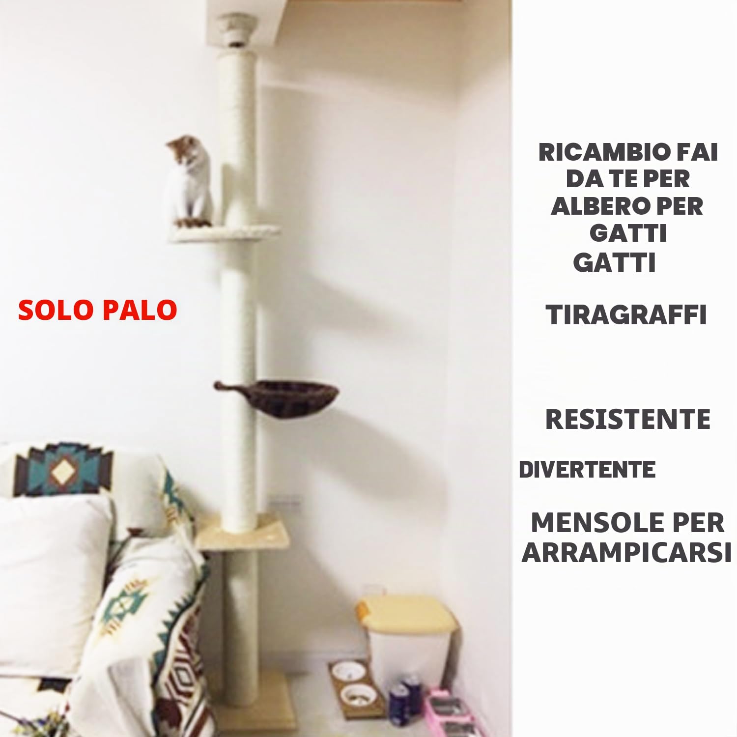 2 pali di ricambio M10 per tiragraffi in sisal da 10 mm, per fai da te, bulloni M10, robusti tubi in PVC, viti incluse (8,5 x 30 cm)