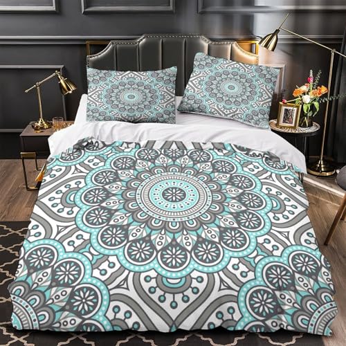 Housse de couette 135x200 anti-acarien parure de lit mandala 3D microfibre zippée - 2