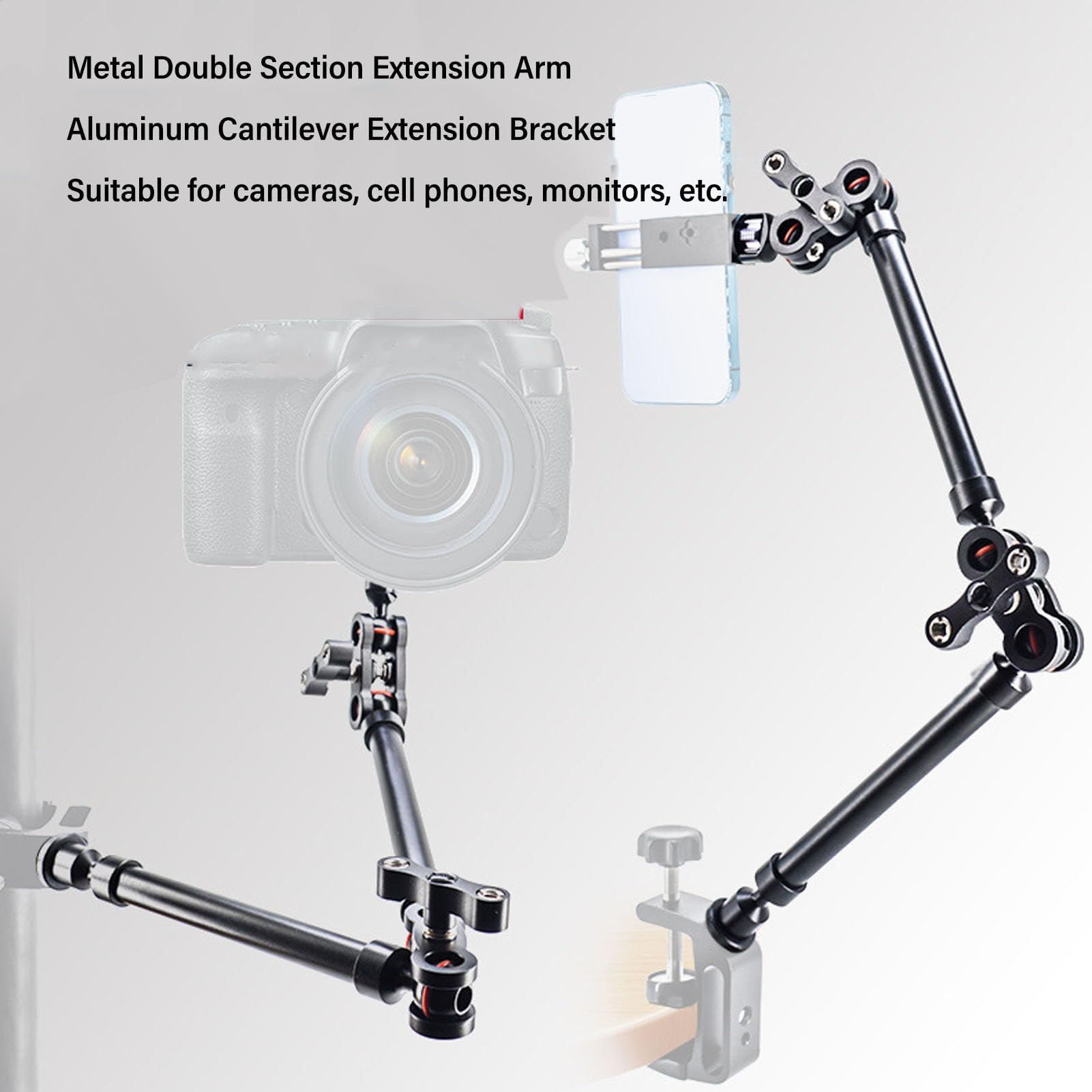 Brazo Mágico de Fricción Articulado Ajustable Mejorado de 53 Cm con Rosca de 1/4, Brazo Mágico Ajustable para Montaje en Cámara para Luz LED, Plataforma de Video para Micrófono