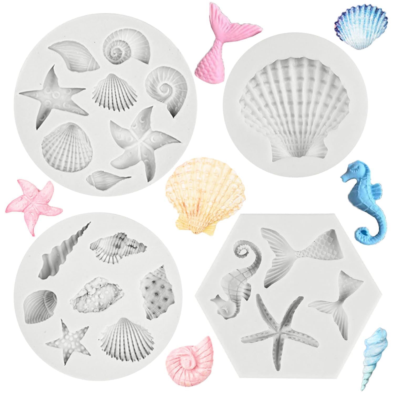 4 Pcs Candle Mould, Marine Theme Chocolate Mould, Reusable Mould for Candle Making, Clay Moulds for DIY Crafts, Cake Decorations, Soap Molding, Ocean Inspired Design (Pack of 1)-picture-12