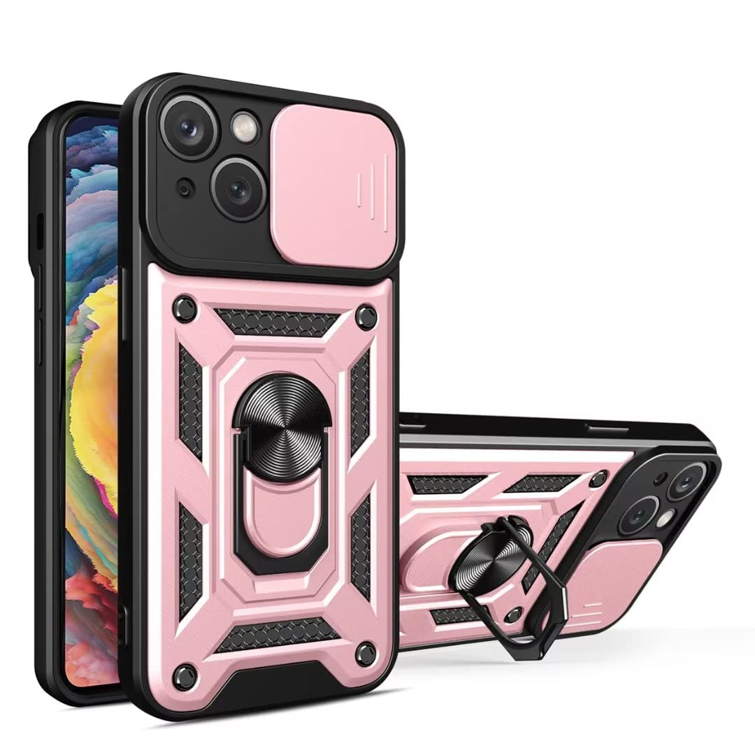 Armor Cover for Google Pixel 8 Pro, TPU+PC Shockproof Case with Sliding Cover Ring Holder - Rose Gold