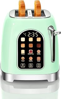 Retro 2 Slice Toaster with Touchscreen & Wide Slots, Mint Green | Stainless Steel, 6 Browning Levels, Toast Bagel & Bread for Family Breakfast, Reheat & Defrost, Removable Crumb Tray