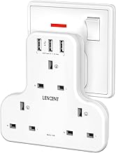 LENCENT Plug Extension Socket, 3 Way Multi Plug Socket with 3 USB Ports, Power Extender Wall Adaptor for Household Appliances, Iphone, Smartphone, Tablet, Home, Office, Bedroom, 13A 3250W