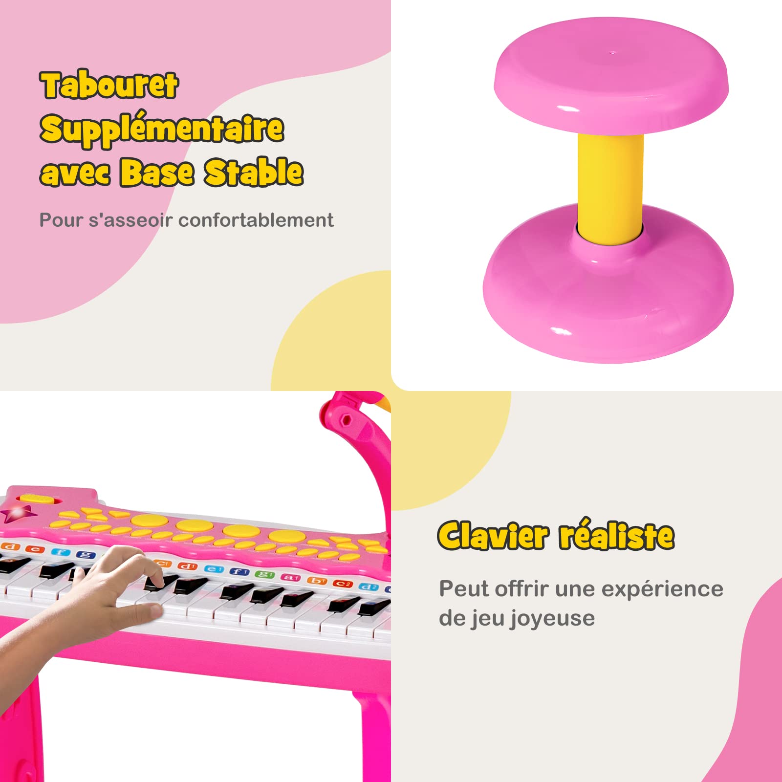 COSTWAY Clavier Piano Enfants 31 Touches avec Microphone et Tabouret,Piano Numérique avec Effets Lumineux,22 Démos,8 Volumes Réglables,8 Tonalités,7 Rythmes,Enfants 3 Ans+ (Rose)…