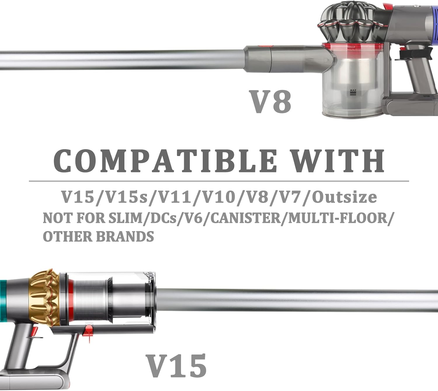 extension wand replacement for dyson v15 v15s v11 v15 v10 v8 v7 detect absolute cyclone,quick release rigid stick tube rod 28.5 inch(not for slim) (silver)