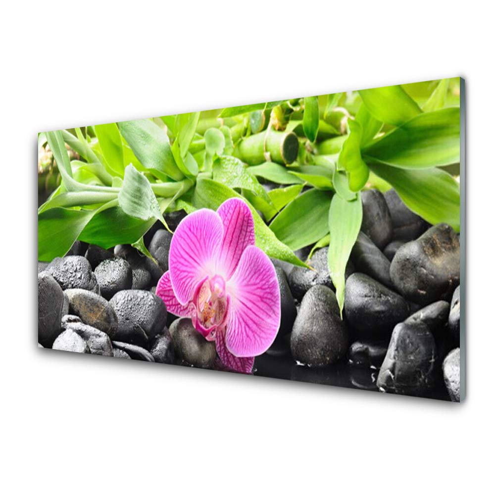 Tableau en Verre Trempé Premium Tulup Décoration Murale Design Fleur et Pierres