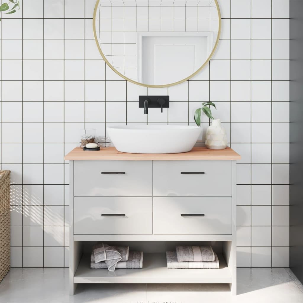 Tablero de tocador de madera maciza de roble 100 x 30 x 2 cm sin tratar con borde natural hecho a mano para renovación de baño como estante o tablero de escritorio, versátil y estable