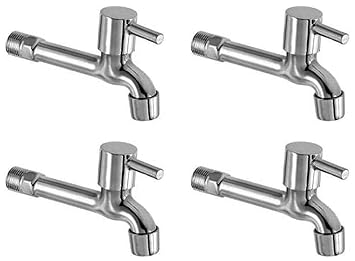 Jagger Turbo Stainless Steel Long Body taps for Bathroom and Kitchen taps with Chrome Finish and Quarter Turn Fitting (Free Wall Flange and Teflon Tape) Set of 4