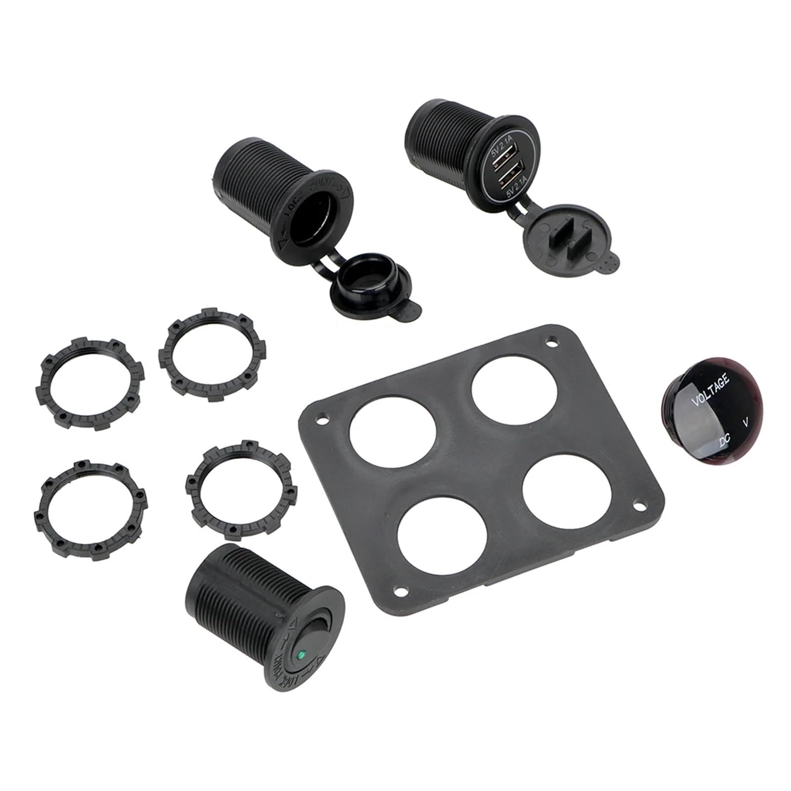 For, camper, camion, veicoli, interruttore 12V, accendisigari, caricabatterie for auto 4 in 1, pannello interruttori con doppio caricatore USB Auto Barca Camper(Rot)