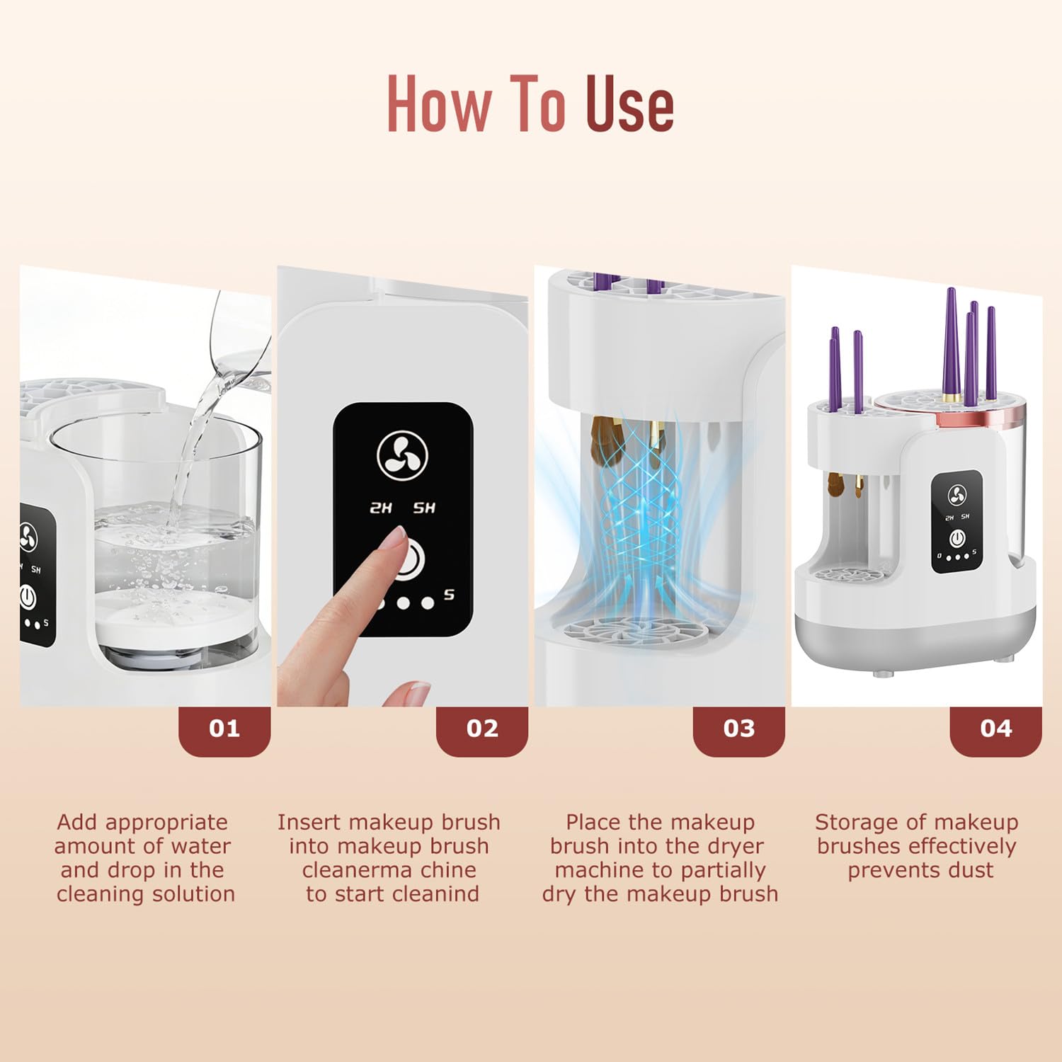Electric Makeup Brush Cleaner Machine,Automatic Makeup Brush Cleaner with Dryer for Deep Cleaning,Make up Brush Cleaner Fit for All Size Makeup Brush - Image 5
