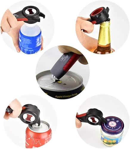 Miniatura 5 de LETOOR Bote de botella 5 en 1, agarre giratorio de tapa, mango de agarre suave, abridor multifunción, 5.6 pulgadas, negro-rojo