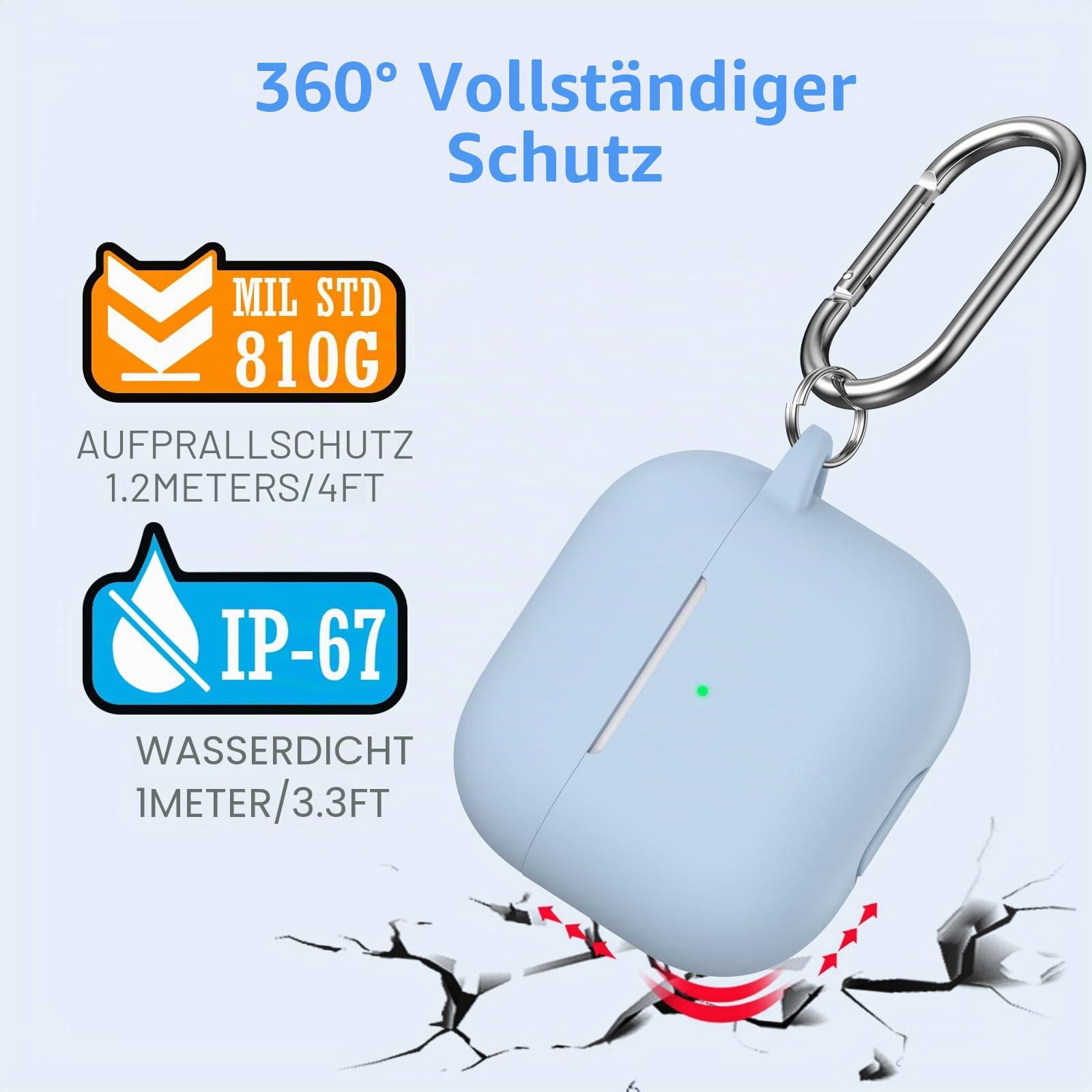 AirPods 3 Generation Hülle 2021 - Weicher Silikonschutz Mit Schlüsselanhänger und Reinigungsset, Kompatibel Mit AirPods 3, Himmelblau